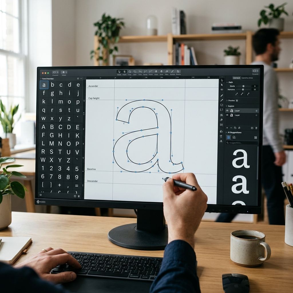 Glyph editor interface with AI suggestions