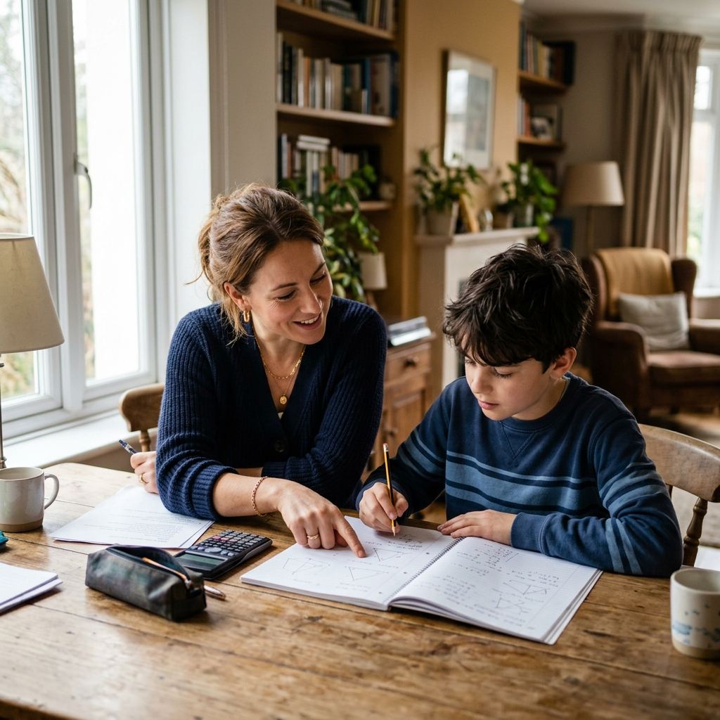 A tutor helping a student study at home