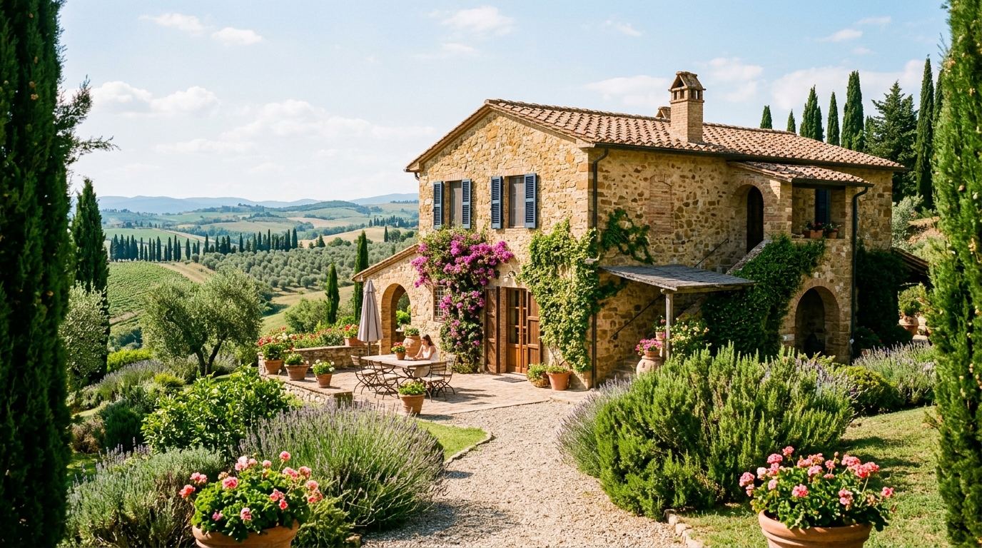 Sunlit Tuscan villa, arrive and rest