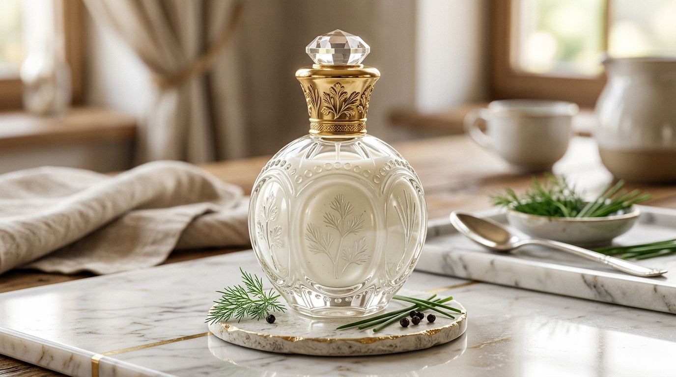 Hidden Valley No. 1 bottle styled on a luxury flat lay with herbs