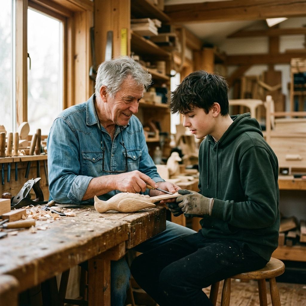 An older man mentoring a teenager