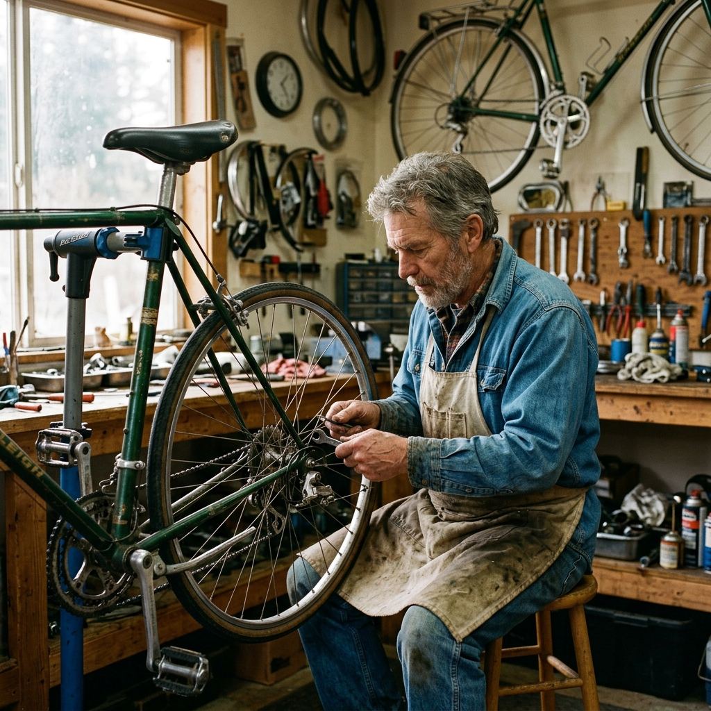 Retired mechanic repairing bicycles