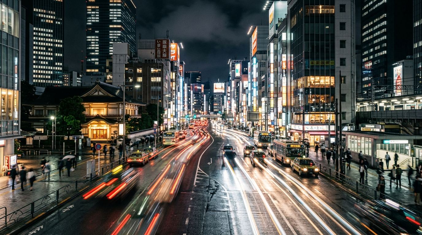 City street at night, long exposure